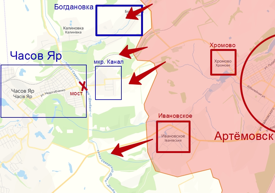 Штурм Часов Яра на карте боевых действий