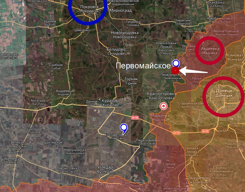 Карта боевых действий на Украине с селом Первомайское